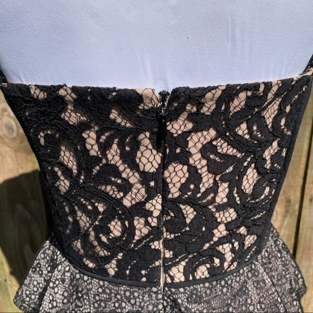 BCBGMAXAZRIA Black Nude Lace Tiered Skirt Ellie Dress 8 - Picture 14 of 16
